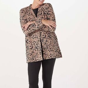 Carol Hochman Beige/Black Animal Print Microfleece Button Front Cardigan Size 2X